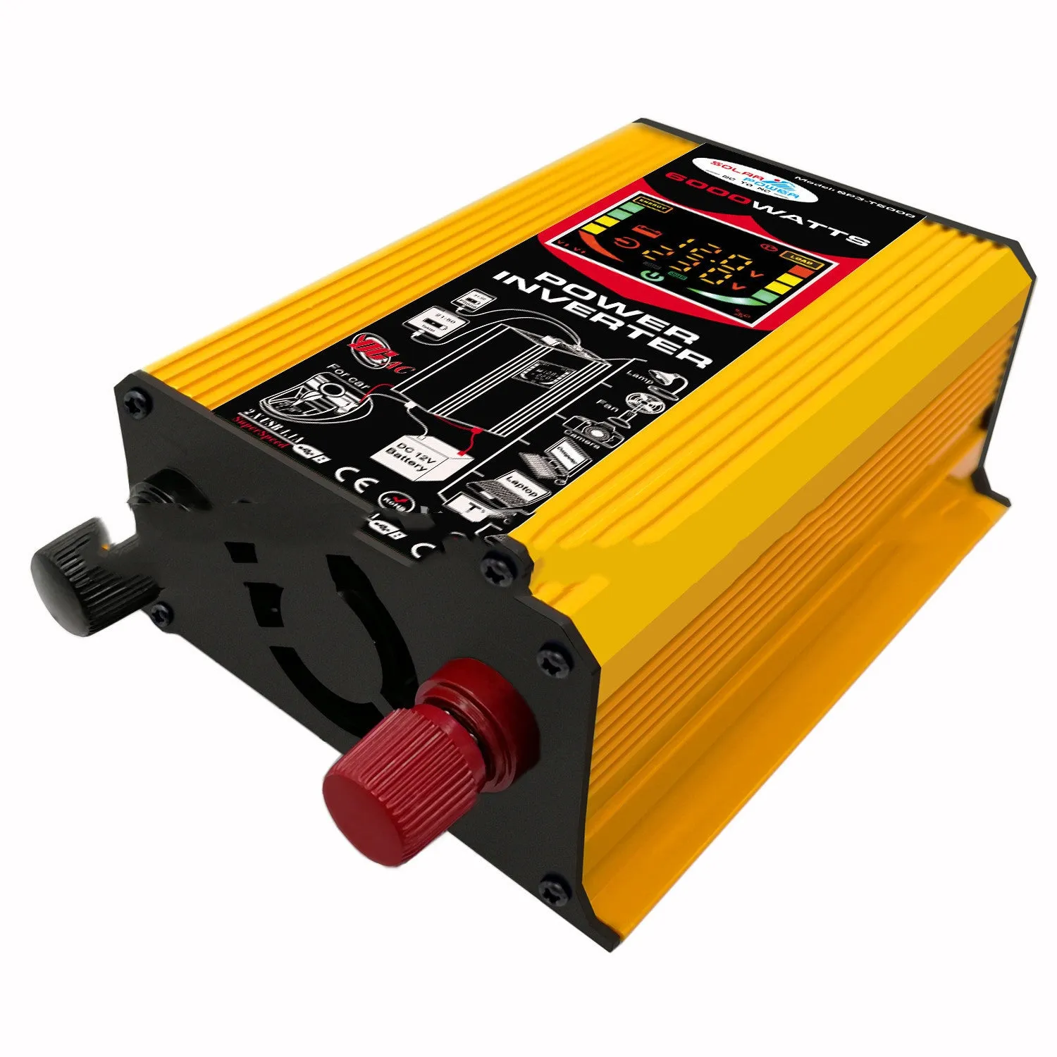 500W car inverter with dual USB ports, smart display, black, 16.5 x 11.2 x 5.6 cm
