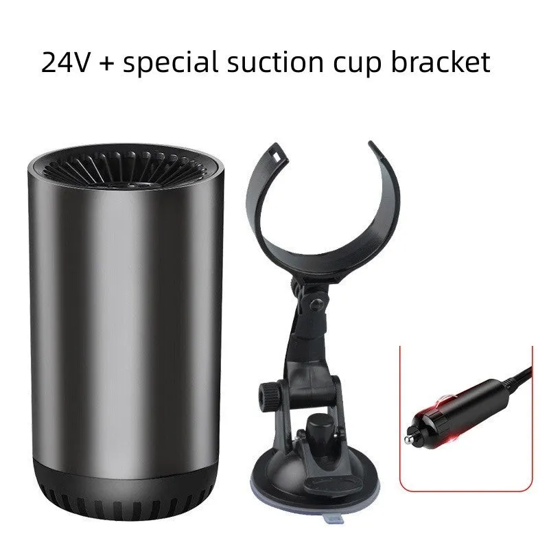 12v 24v car heater defogger in black and gray with suction cup mount and power cord