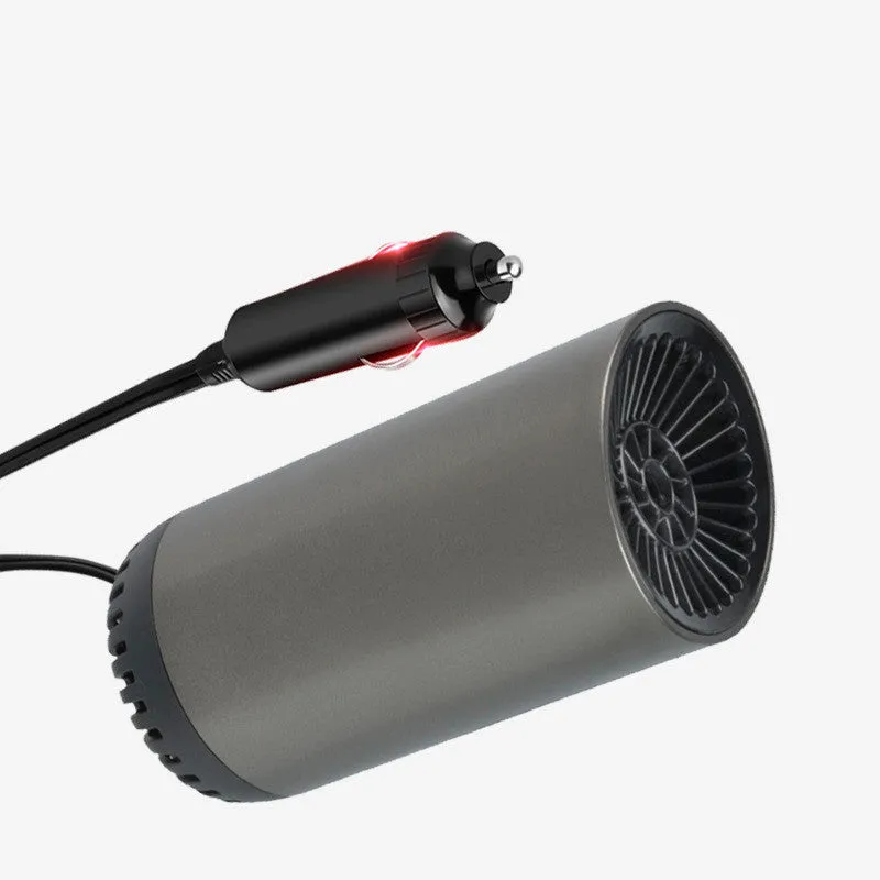 12v 24v car heater defogger in black and gray with suction cup mount and power cord