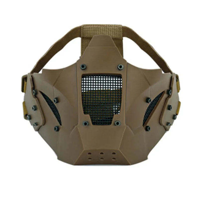 Iron Warrior half face mask in black with adjustable elastic band and helmet connectors