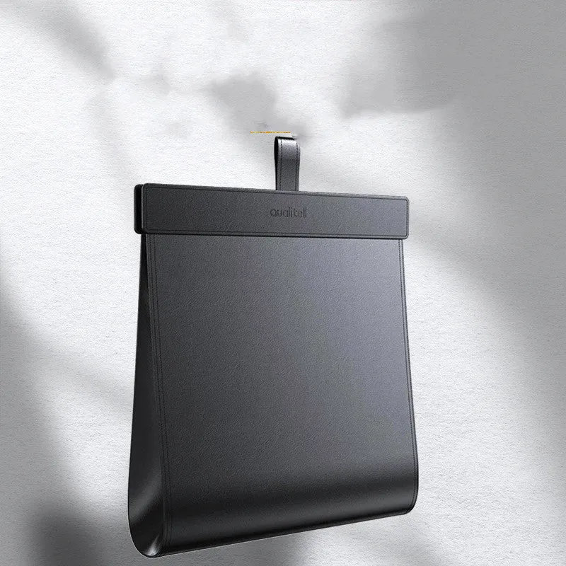 Black PVC car trash bag with magnetic closure, 360x290x45mm, for in-car suspension