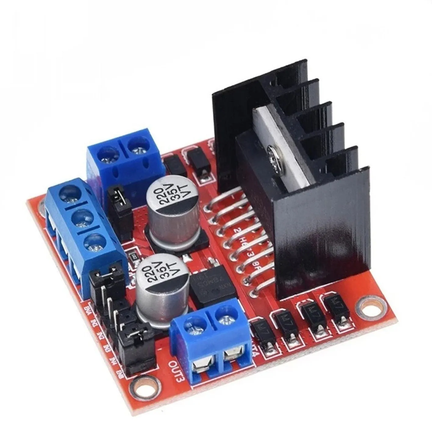 L298N motor driver board module with screw terminals for DC and stepper motor control