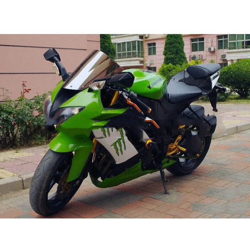 Blue and brown motorcycle windscreen for Kawasaki ZX-6R and ZX-10R sports bikes.