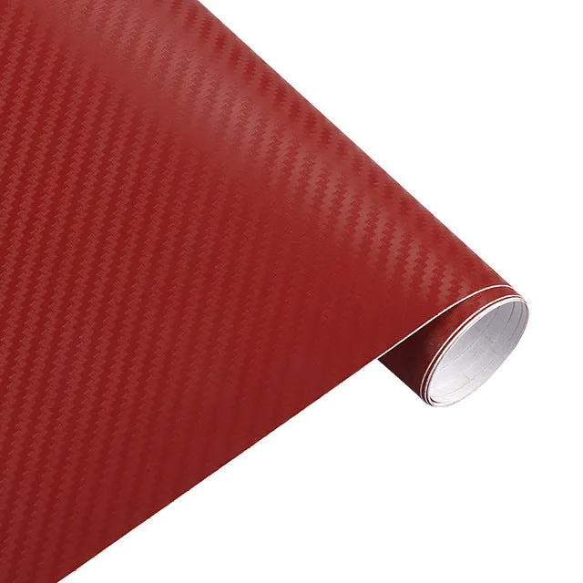 3D carbon fibre car sticker roll in black with textured pattern on a white background