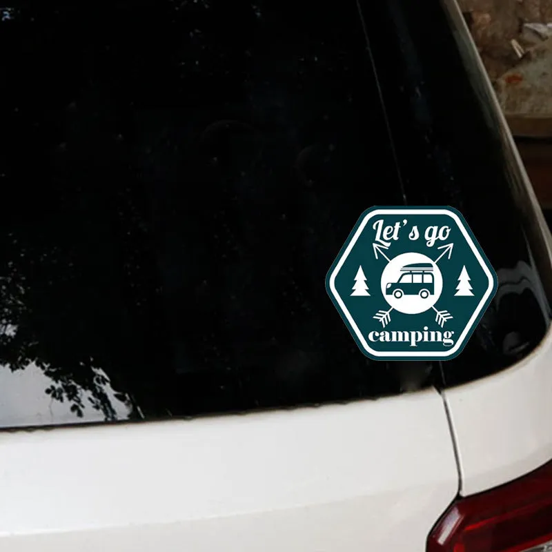 Camping funny car sticker with camping pattern, made from PVC, measuring 14x12.7cm, suitable for car, motorcycle, and refrigerator