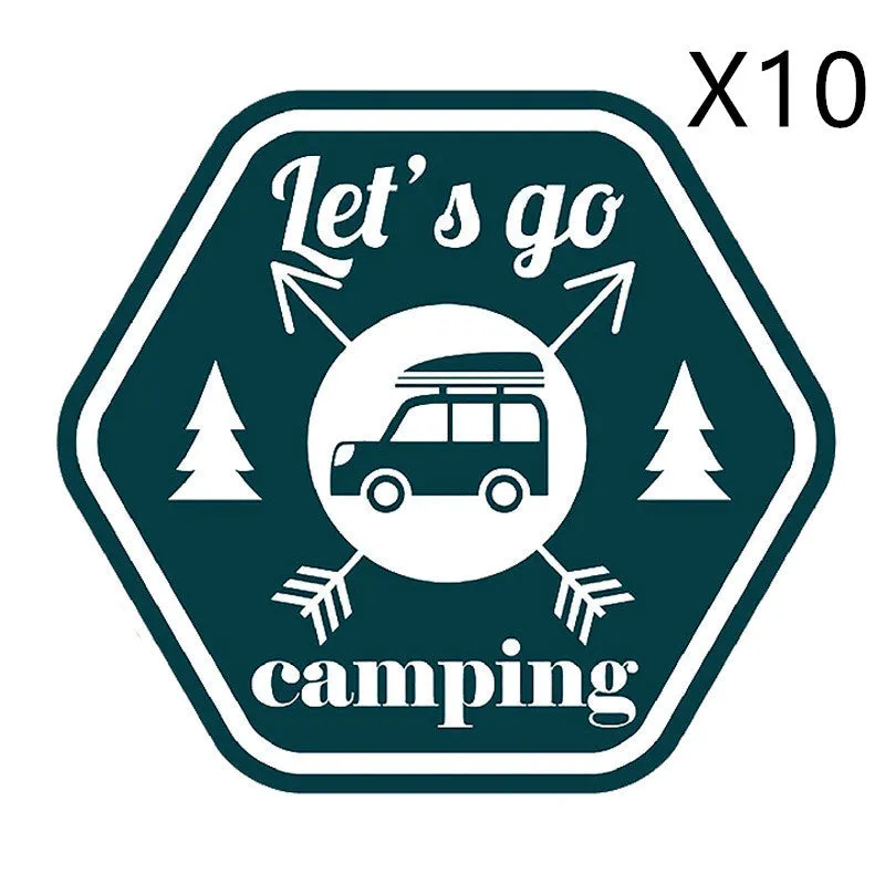 Camping funny car sticker with camping pattern, made from PVC, measuring 14x12.7cm, suitable for car, motorcycle, and refrigerator