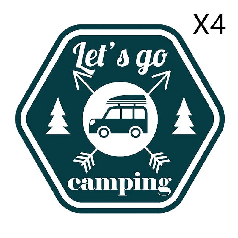 Camping funny car sticker with camping pattern, made from PVC, measuring 14x12.7cm, suitable for car, motorcycle, and refrigerator