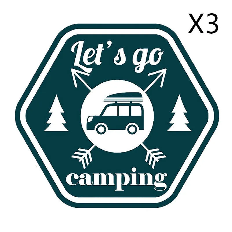 Camping funny car sticker with camping pattern, made from PVC, measuring 14x12.7cm, suitable for car, motorcycle, and refrigerator