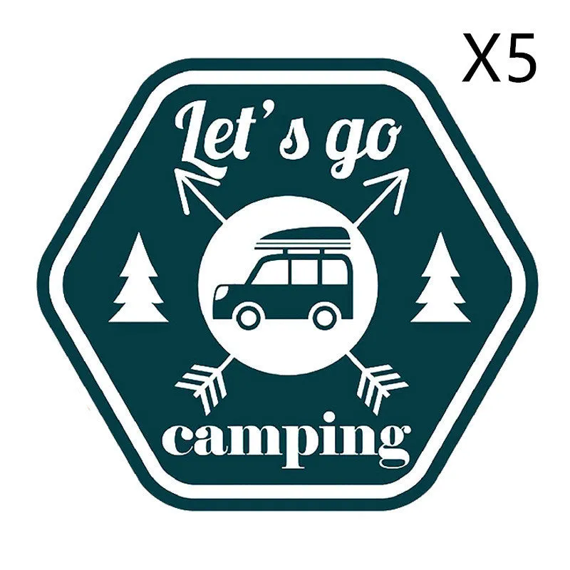 Camping funny car sticker with camping pattern, made from PVC, measuring 14x12.7cm, suitable for car, motorcycle, and refrigerator