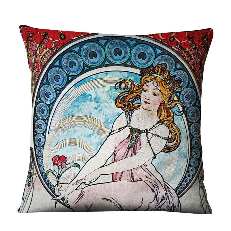 Linen cushion cover 45cm cartoon print design