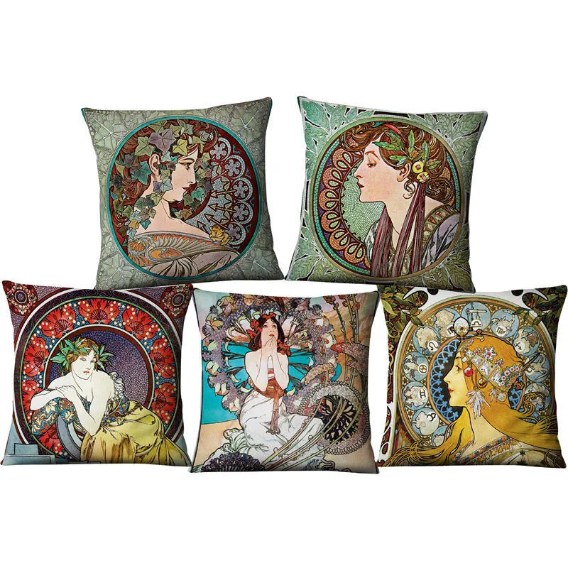 Linen cushion cover 45cm cartoon print design