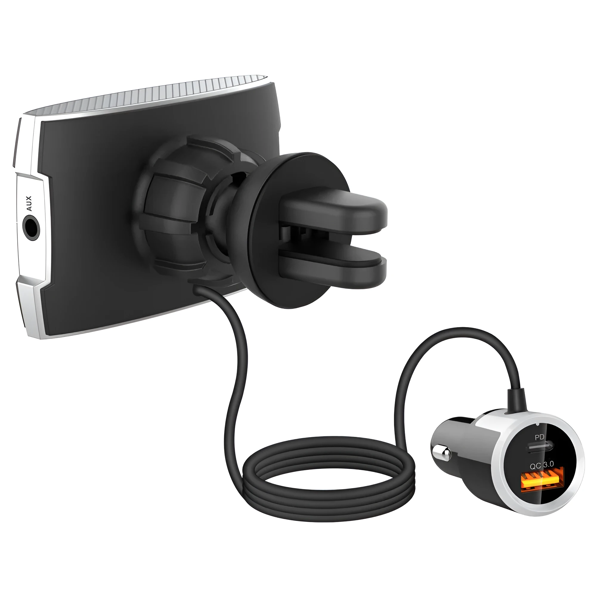 Black car FM transmitter music player with 1.2-inch display for Bluetooth streaming and MP3 playback