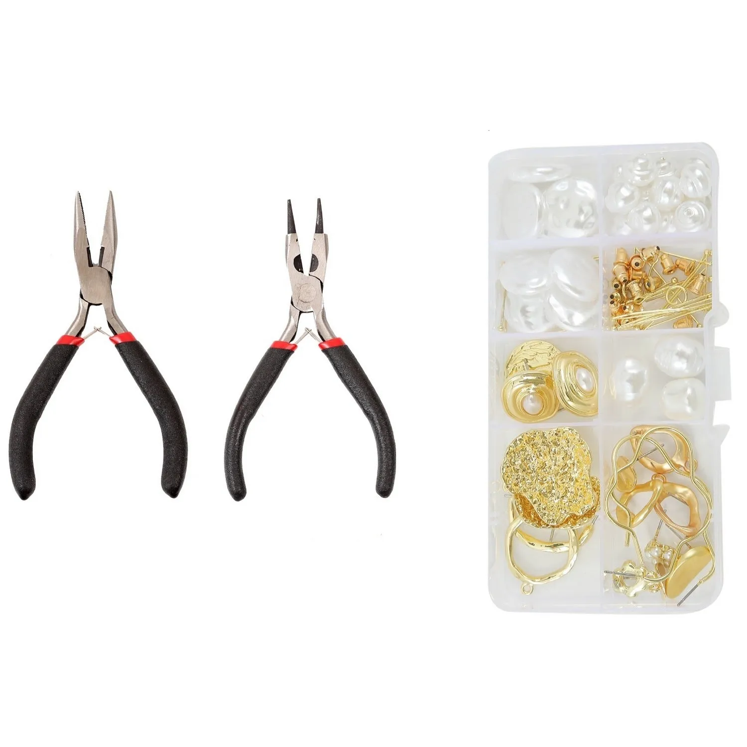 DIY earring set with heart-shaped alloy components in multiple colours, electroplated finish, in suit bag