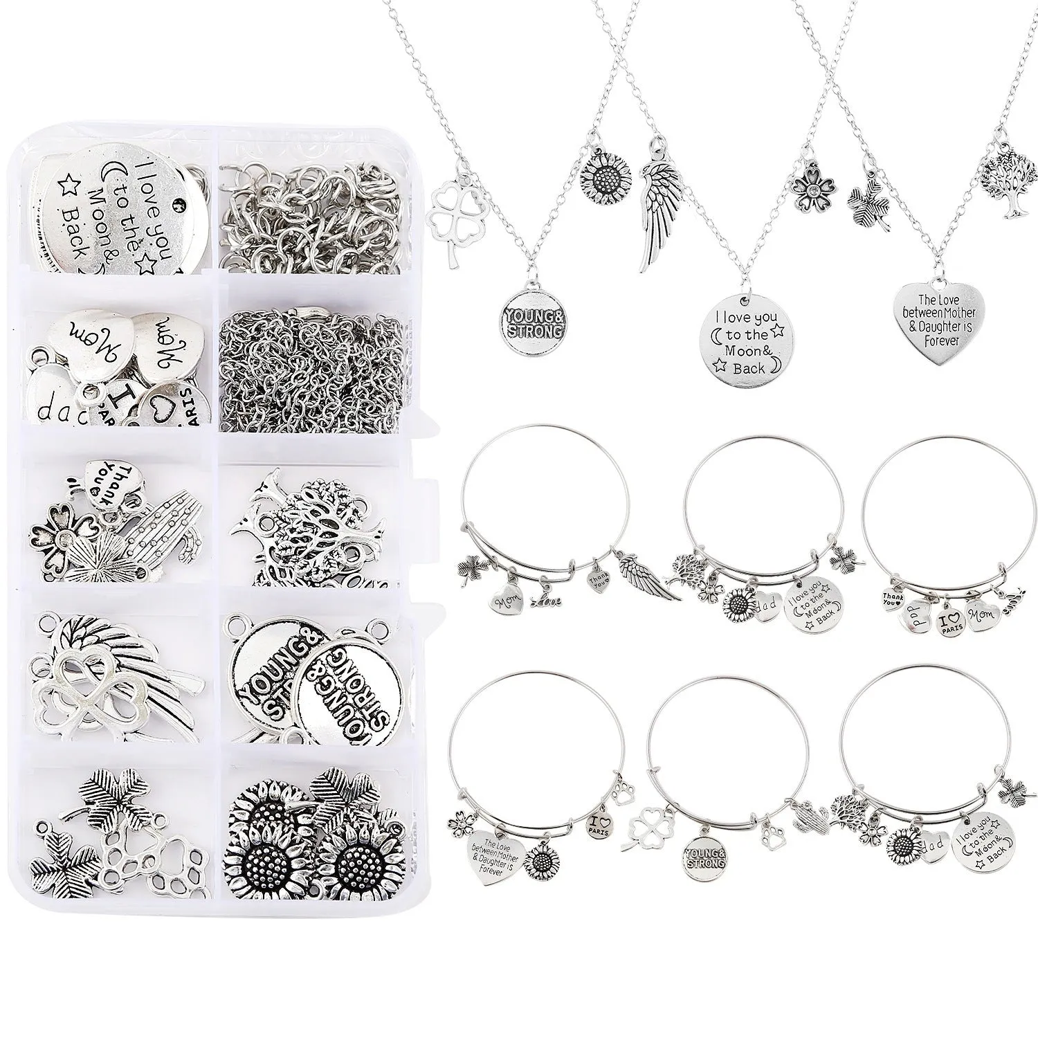 DIY earring set with heart-shaped alloy components in multiple colours, electroplated finish, in suit bag