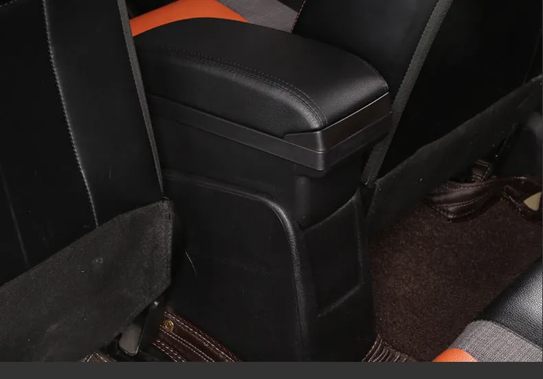 Plastic car armrest box for pure electric vehicles with USB charging and double storage in black and red colour option