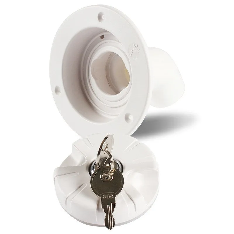 White RV gravity water filling port with 80mm hole and 38mm pipe inner diameter