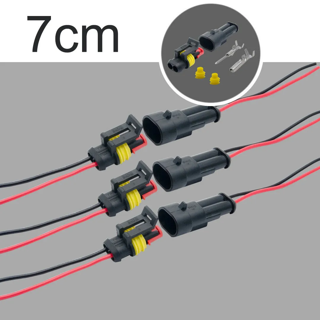 2-pin car waterproof wire connector plug socket 7cm cable copper black 10 pack