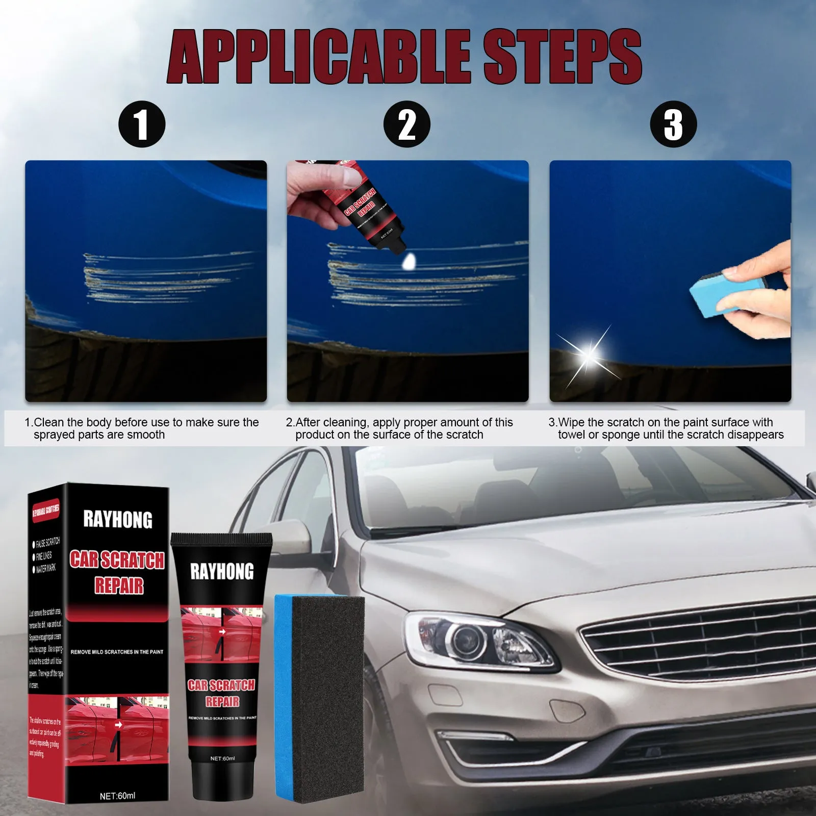 60ml car scratch repair wax set with lacquer wax for paint surface maintenance