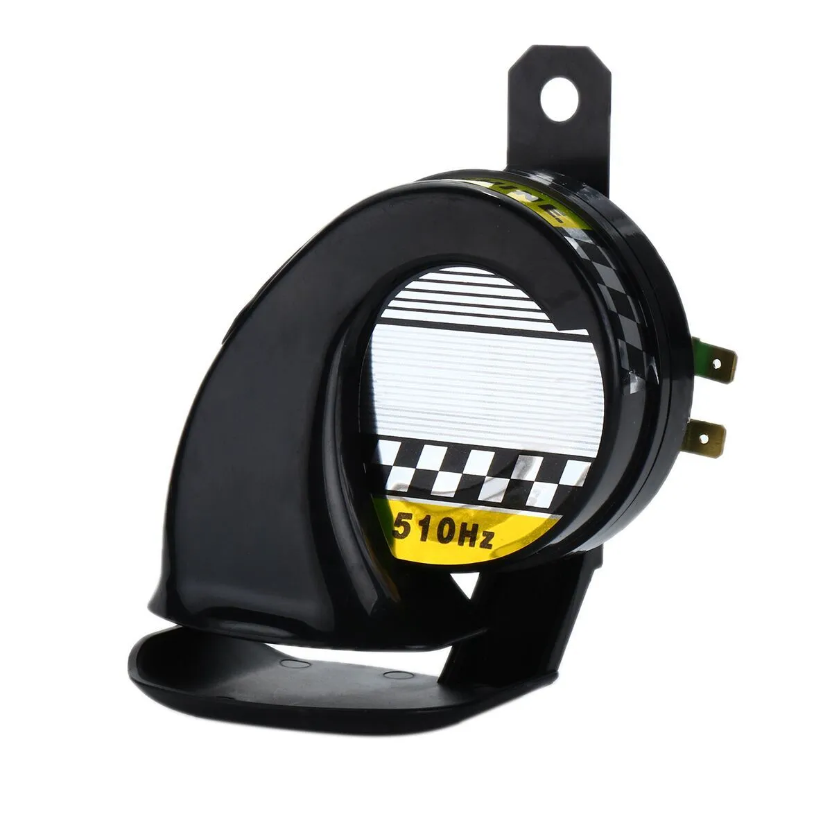 12V waterproof motorcycle snail horn in black with mounting bracket