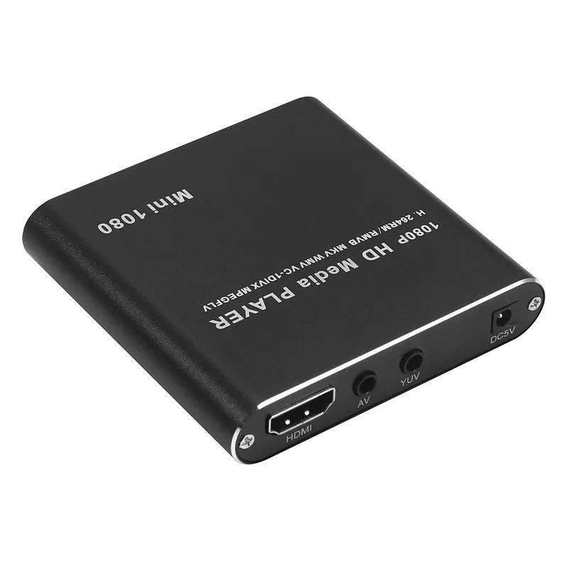 Blue or black Full HD 1080p media player with SD card slot, USB port and HDMI output