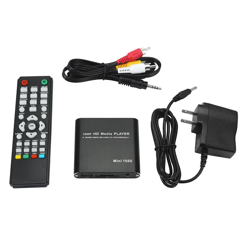Blue or black Full HD 1080p media player with SD card slot, USB port and HDMI output