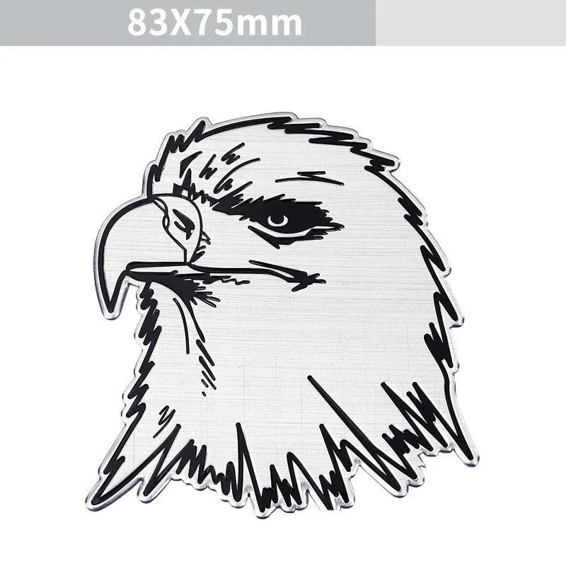 Aluminium metal car sticker with choice of lion, eagle, tiger or wolf head design.