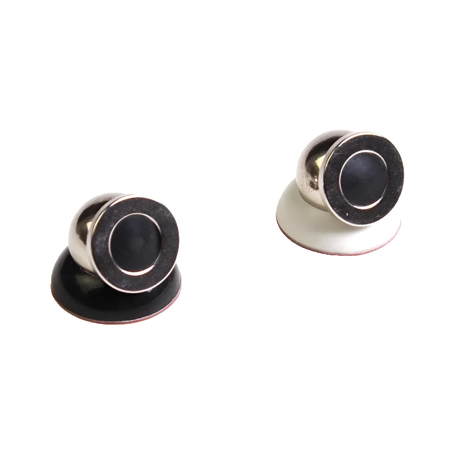 Magnetic car phone holder in black with alloy metal construction on car dashboard