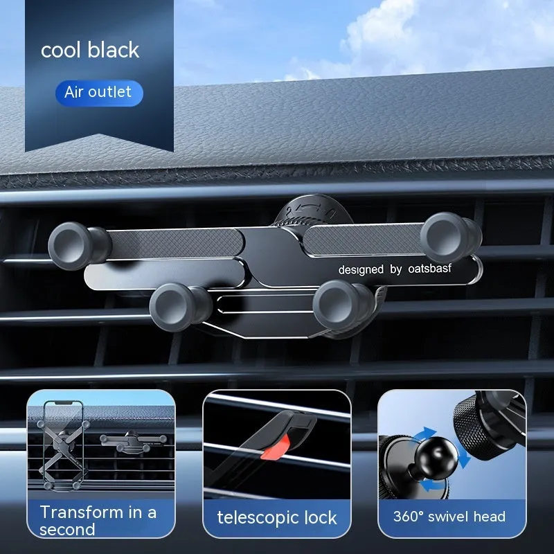 Aluminium alloy car mobile phone holder mounted on vehicle air vent in black finish