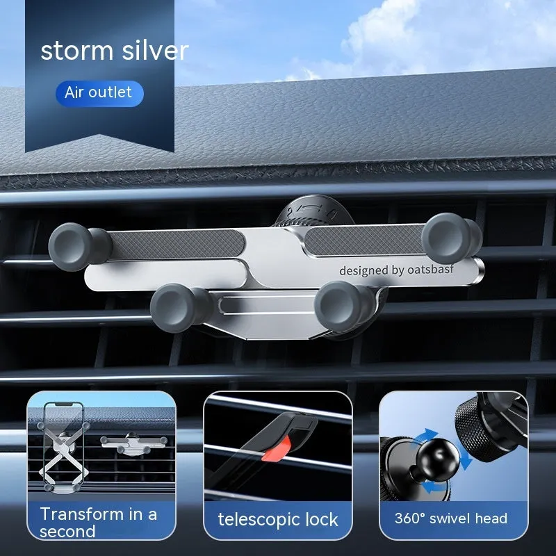 Aluminium alloy car mobile phone holder mounted on vehicle air vent in black finish