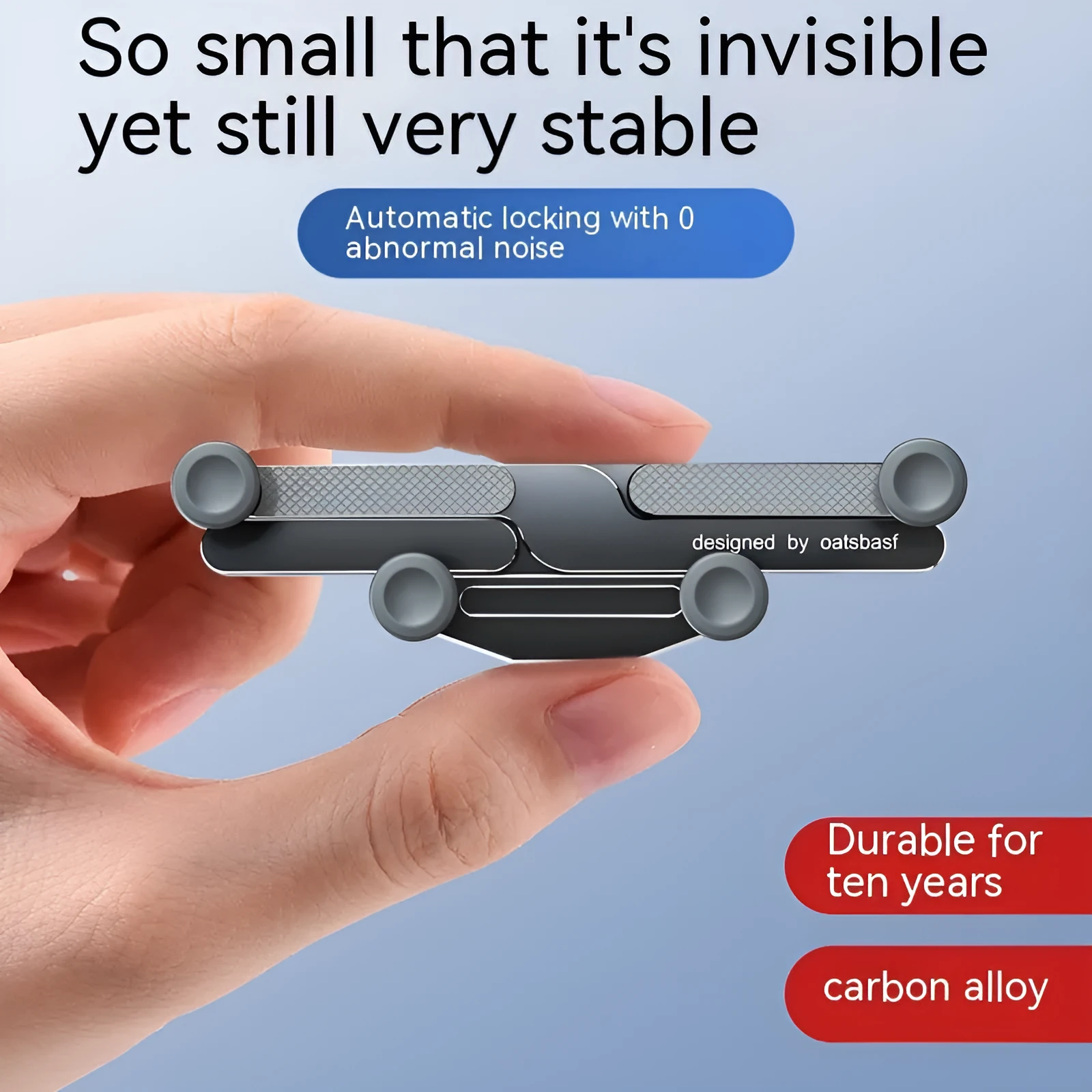 Aluminium alloy car mobile phone holder mounted on vehicle air vent in black finish