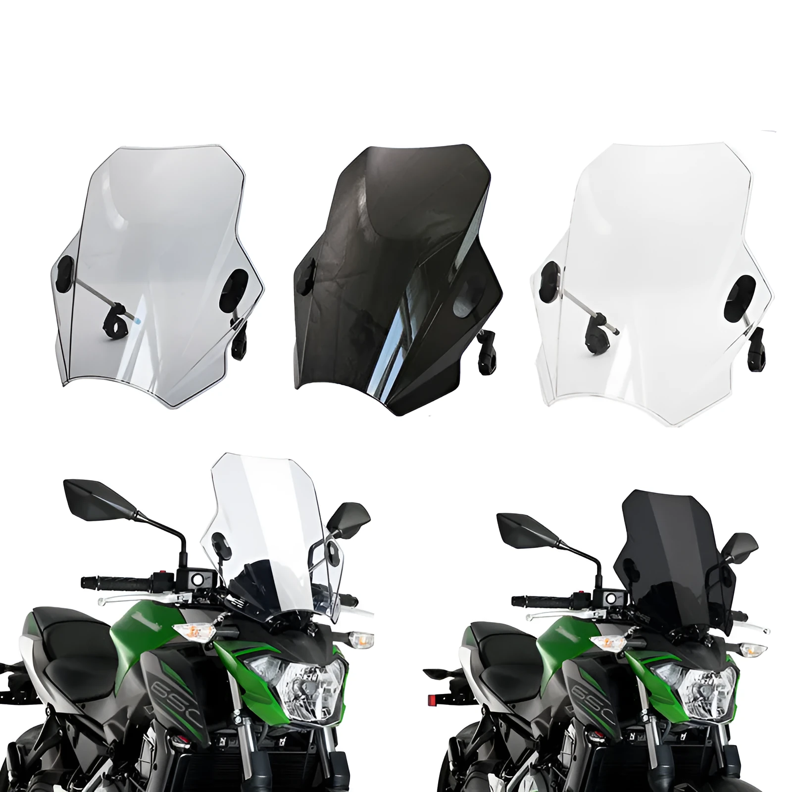 Transparent grey black glass motorcycle windshield universal fit for Kawasaki Yamaha Honda Ducati