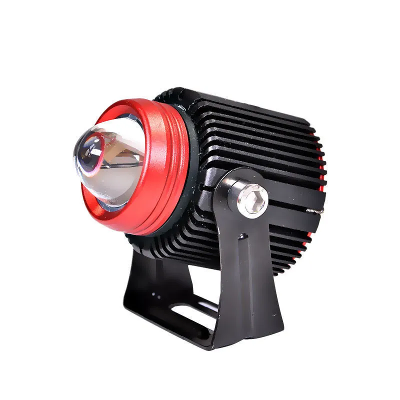 Small steel cannon LED spotlight red housing 30W dual colour yellow white beam motorcycle car SUV lens light