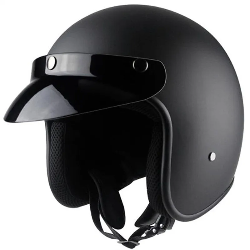Men and women retro hard hat motorcycle helmet VS-050 in matte black with ABS shell and EPS liner
