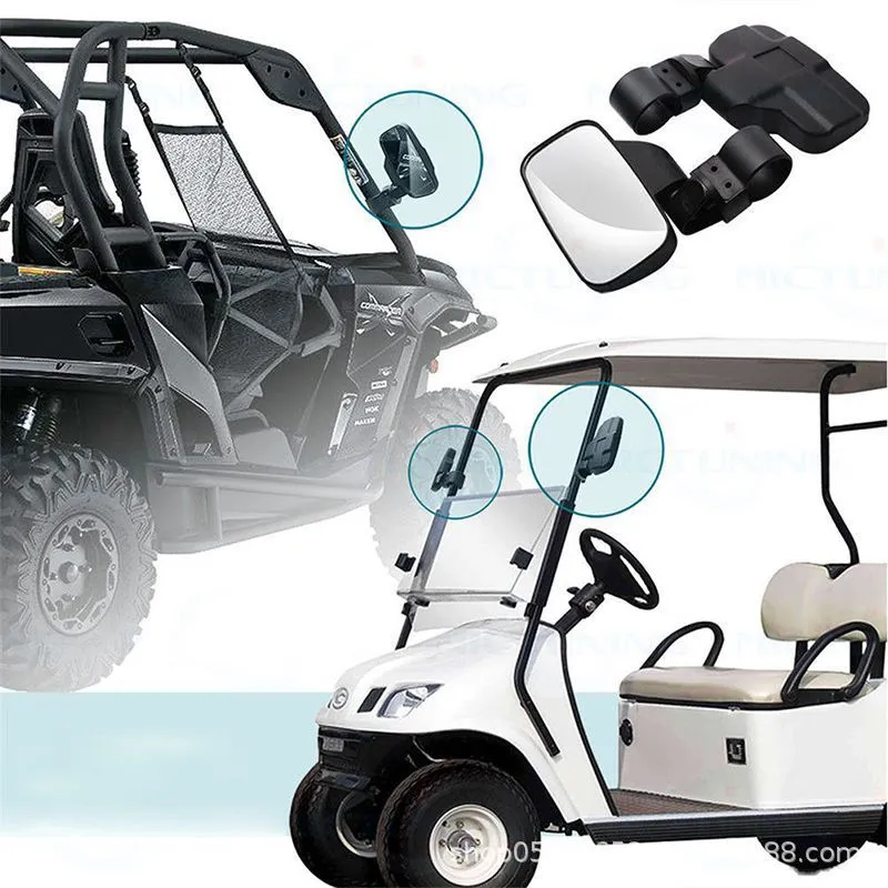 Pair of black universal rearview mirrors for UTV and ATV in plastic and glass, independent packaging