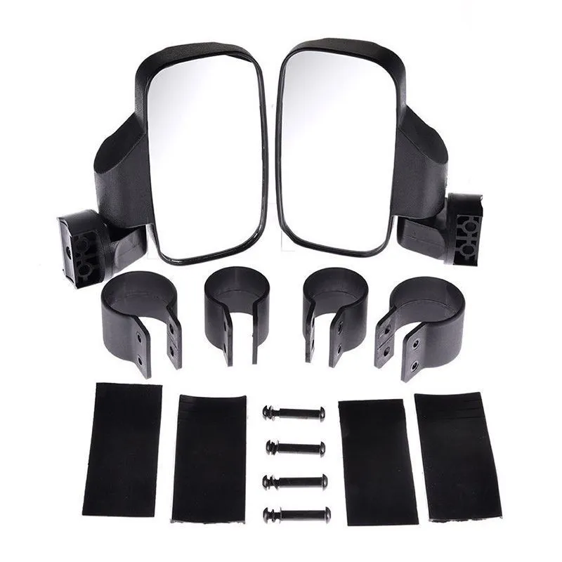 Pair of black universal rearview mirrors for UTV and ATV in plastic and glass, independent packaging