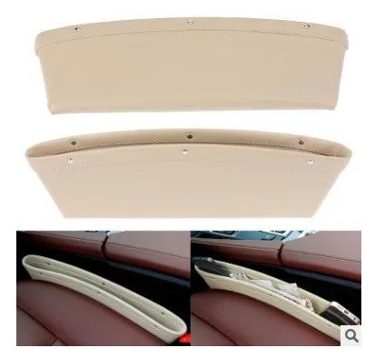 Leather car seat gap plug leakproof storage box in black placed between car seat and centre console