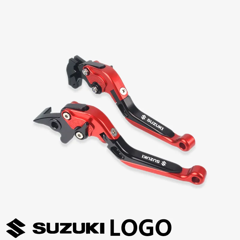 Suzuki DL250 aviation aluminium clutch lever handle pair in black with GSX-R logo on motorcycle handlebar