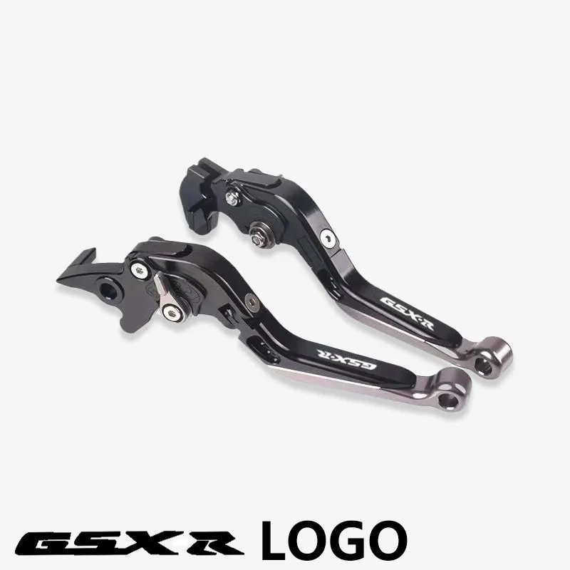 Suzuki DL250 aviation aluminium clutch lever handle pair in black with GSX-R logo on motorcycle handlebar