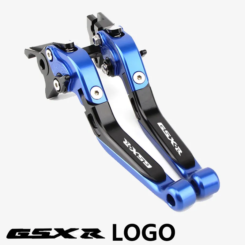 Suzuki DL250 aviation aluminium clutch lever handle pair in black with GSX-R logo on motorcycle handlebar