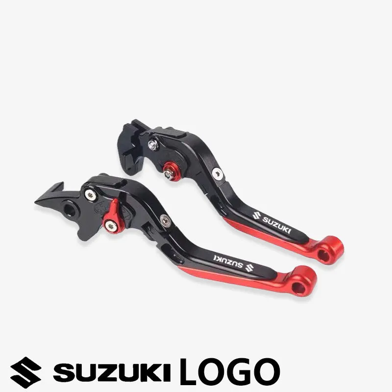 Suzuki DL250 aviation aluminium clutch lever handle pair in black with GSX-R logo on motorcycle handlebar