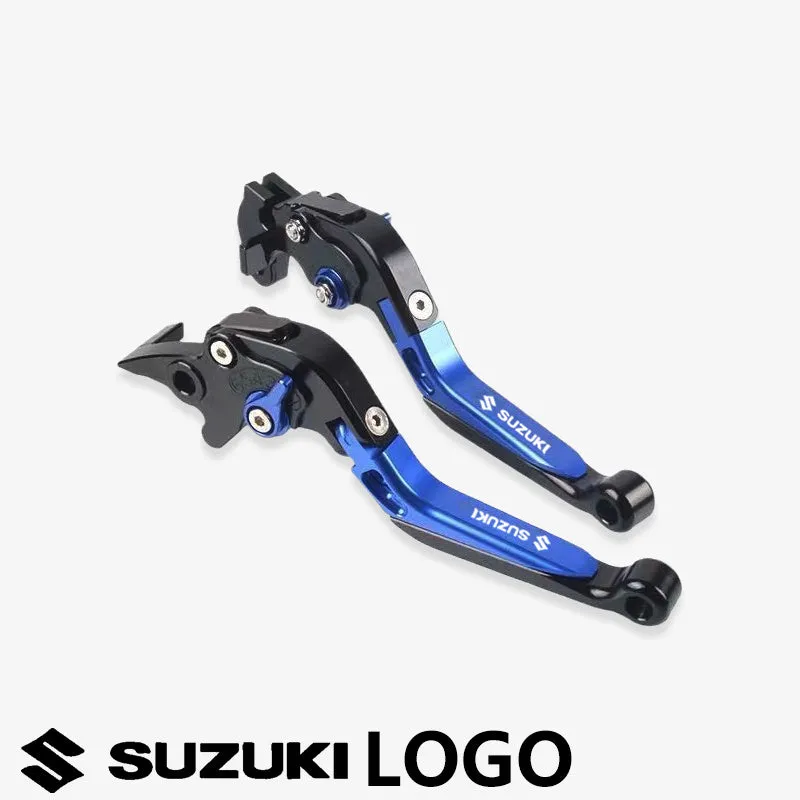 Suzuki DL250 aviation aluminium clutch lever handle pair in black with GSX-R logo on motorcycle handlebar