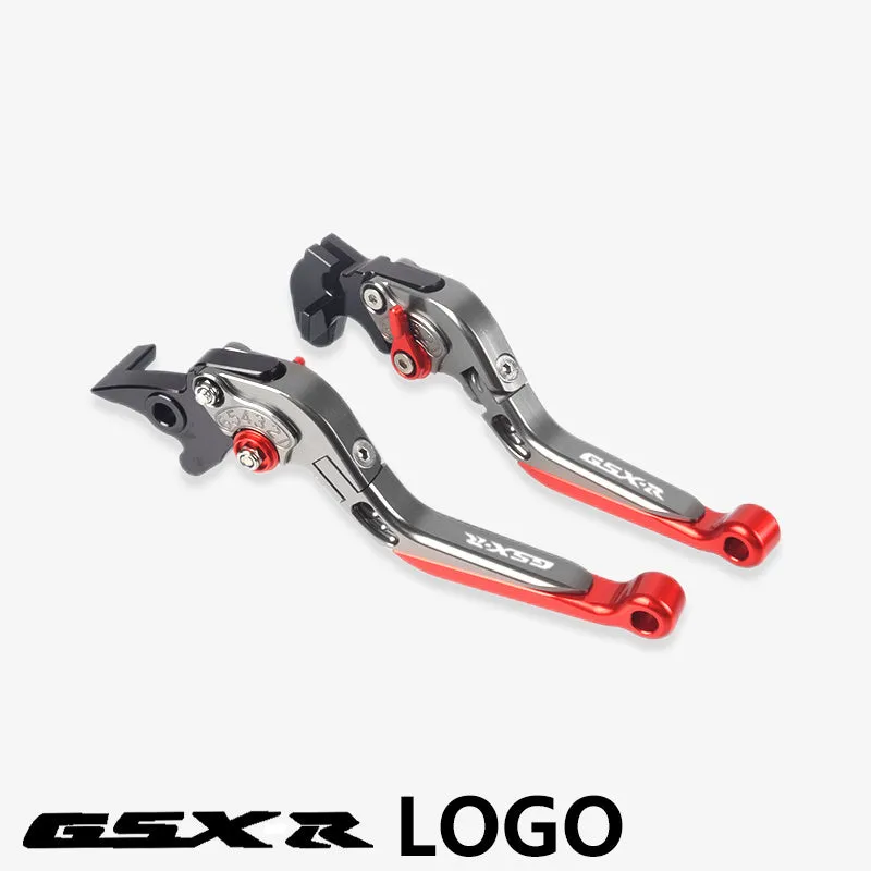 Suzuki DL250 aviation aluminium clutch lever handle pair in black with GSX-R logo on motorcycle handlebar
