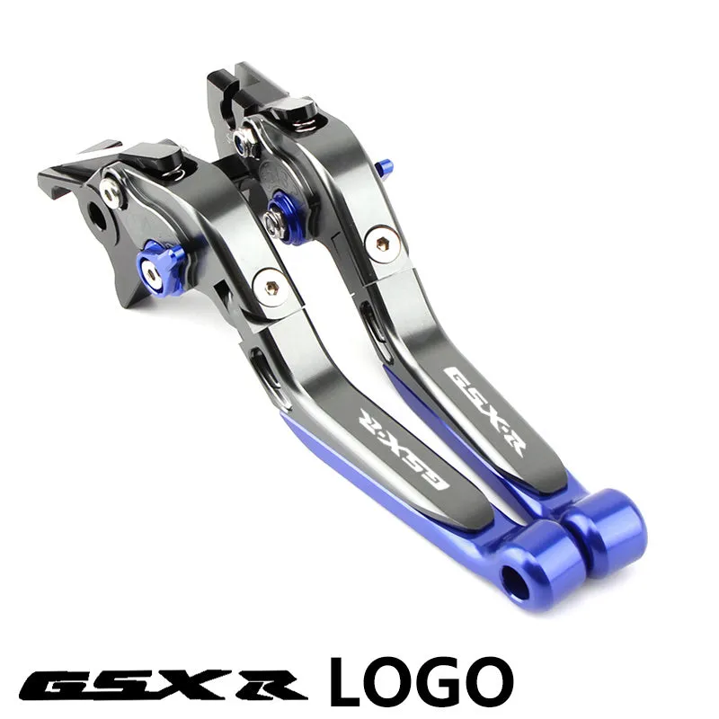 Suzuki DL250 aviation aluminium clutch lever handle pair in black with GSX-R logo on motorcycle handlebar