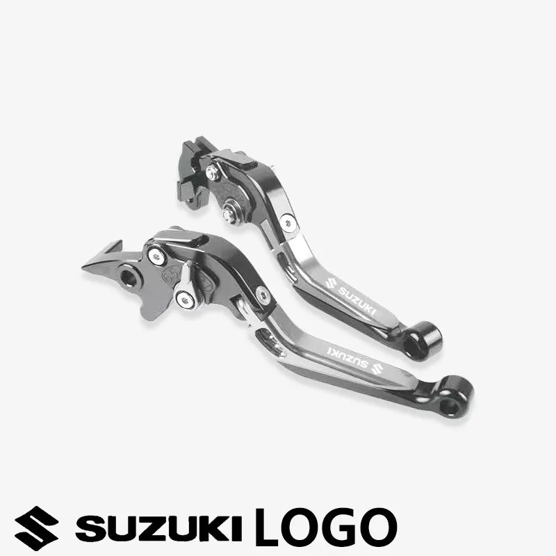 Suzuki DL250 aviation aluminium clutch lever handle pair in black with GSX-R logo on motorcycle handlebar
