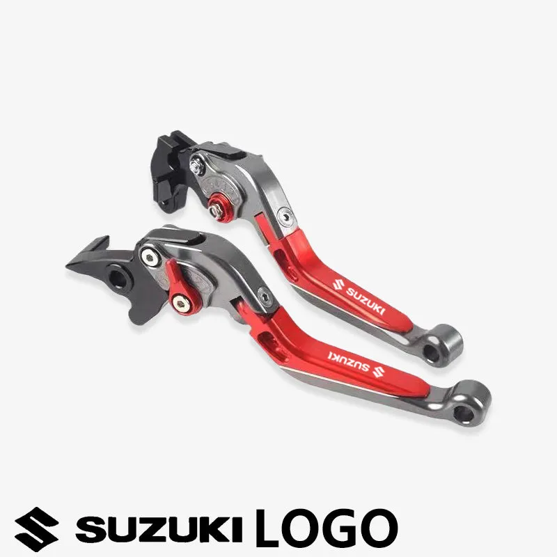 Suzuki DL250 aviation aluminium clutch lever handle pair in black with GSX-R logo on motorcycle handlebar