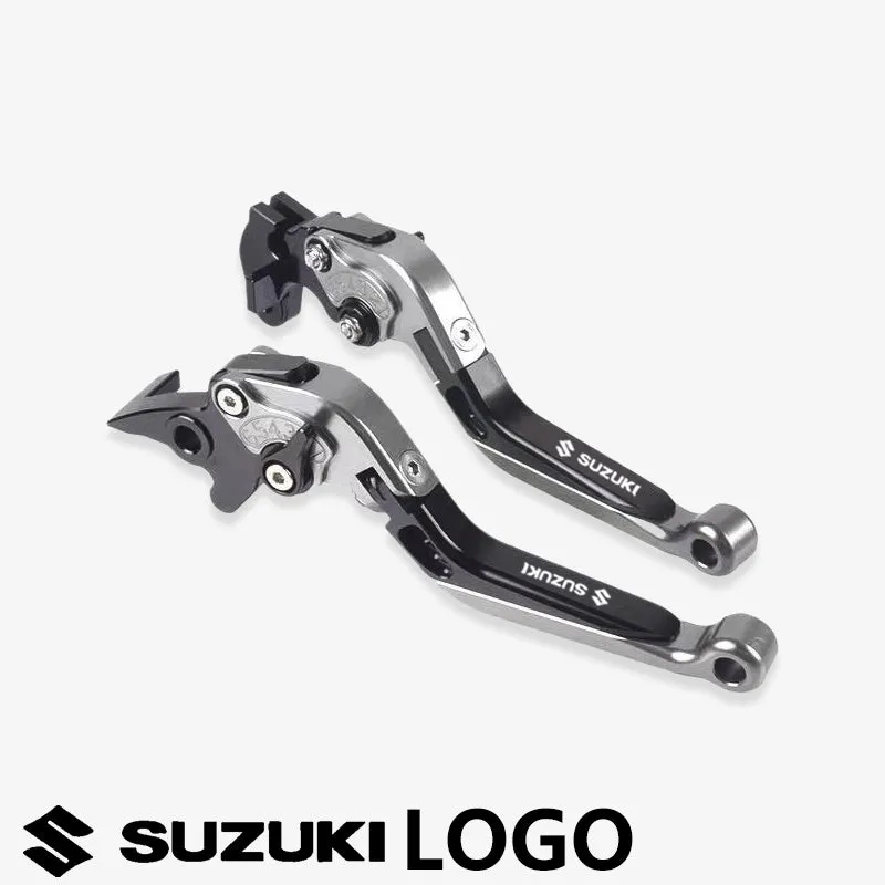 Suzuki DL250 aviation aluminium clutch lever handle pair in black with GSX-R logo on motorcycle handlebar