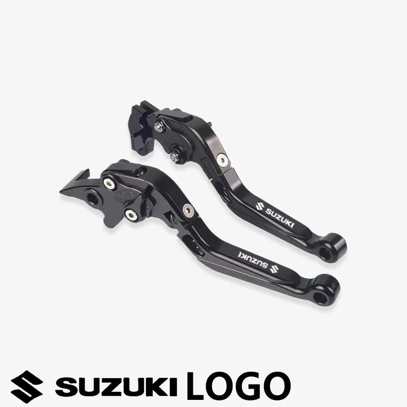 Suzuki DL250 aviation aluminium clutch lever handle pair in black with GSX-R logo on motorcycle handlebar