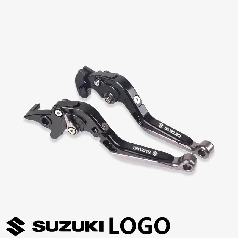 Suzuki DL250 aviation aluminium clutch lever handle pair in black with GSX-R logo on motorcycle handlebar