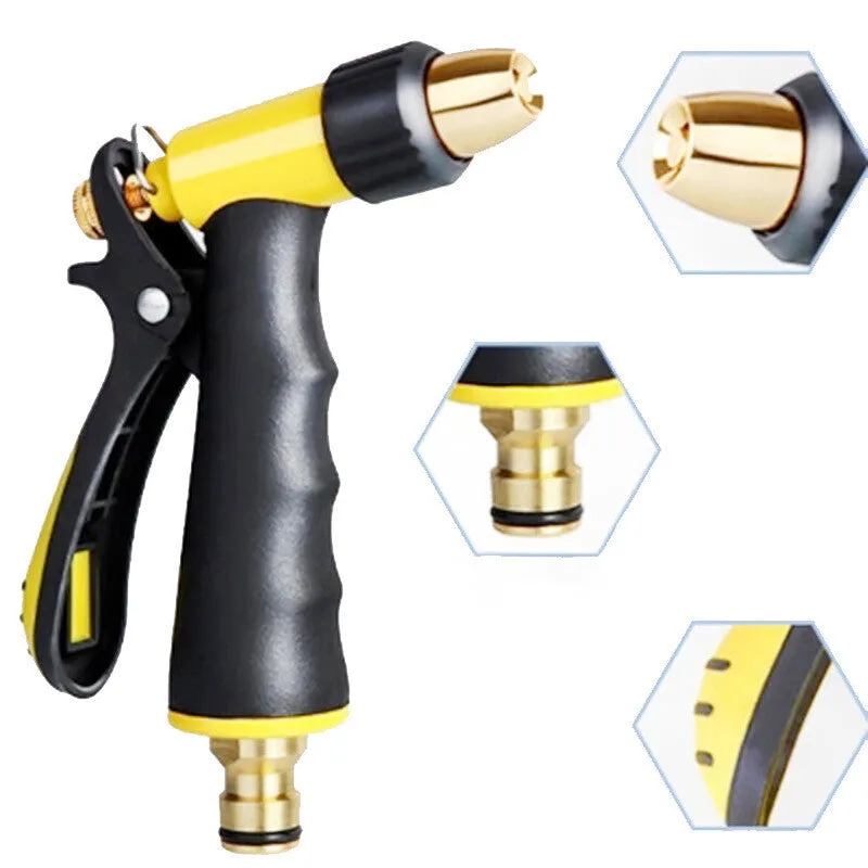 Yellow high pressure water gun with metal tip and TPR handle for car washing and garden watering