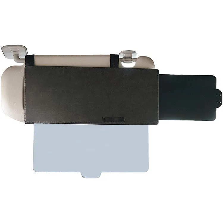 Portable retractable car sun visor in black PU leather, universal fit, 31cm width
